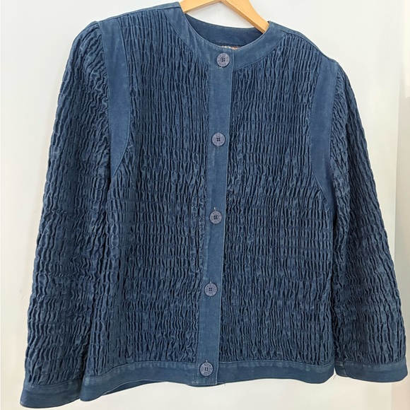 VTG Gene Ewing BIS M Wrinkled Rich Denim Jacket Blue California Sunwash Button - Picture 8 of 16